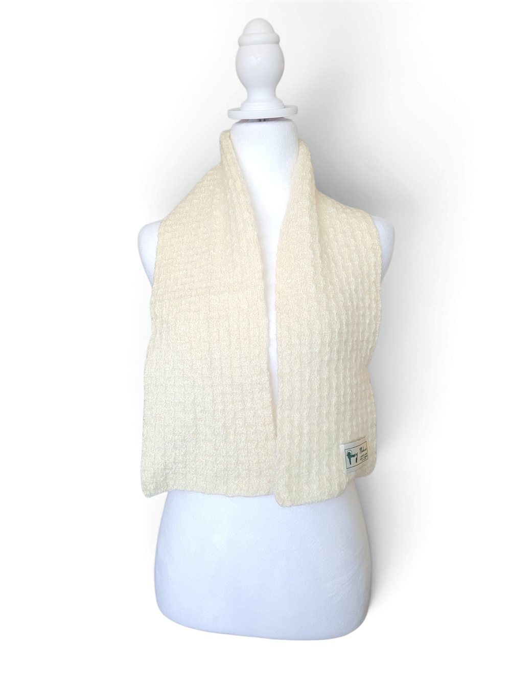 Vintage Mohair Hand Knit Waffle Knit Scarf Cream